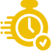 Yellow stopwatch icon with checkmark and speed lines.